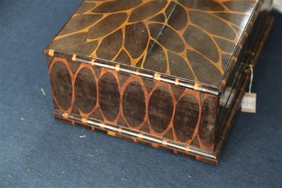 A William and Mary oyster veneered toilet box, W.1ft 11in.